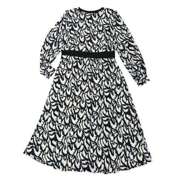 Talbots Sz 10 Dress Crepe Midi Black White Classic Office Boho Workwear - Picture 4 of 7